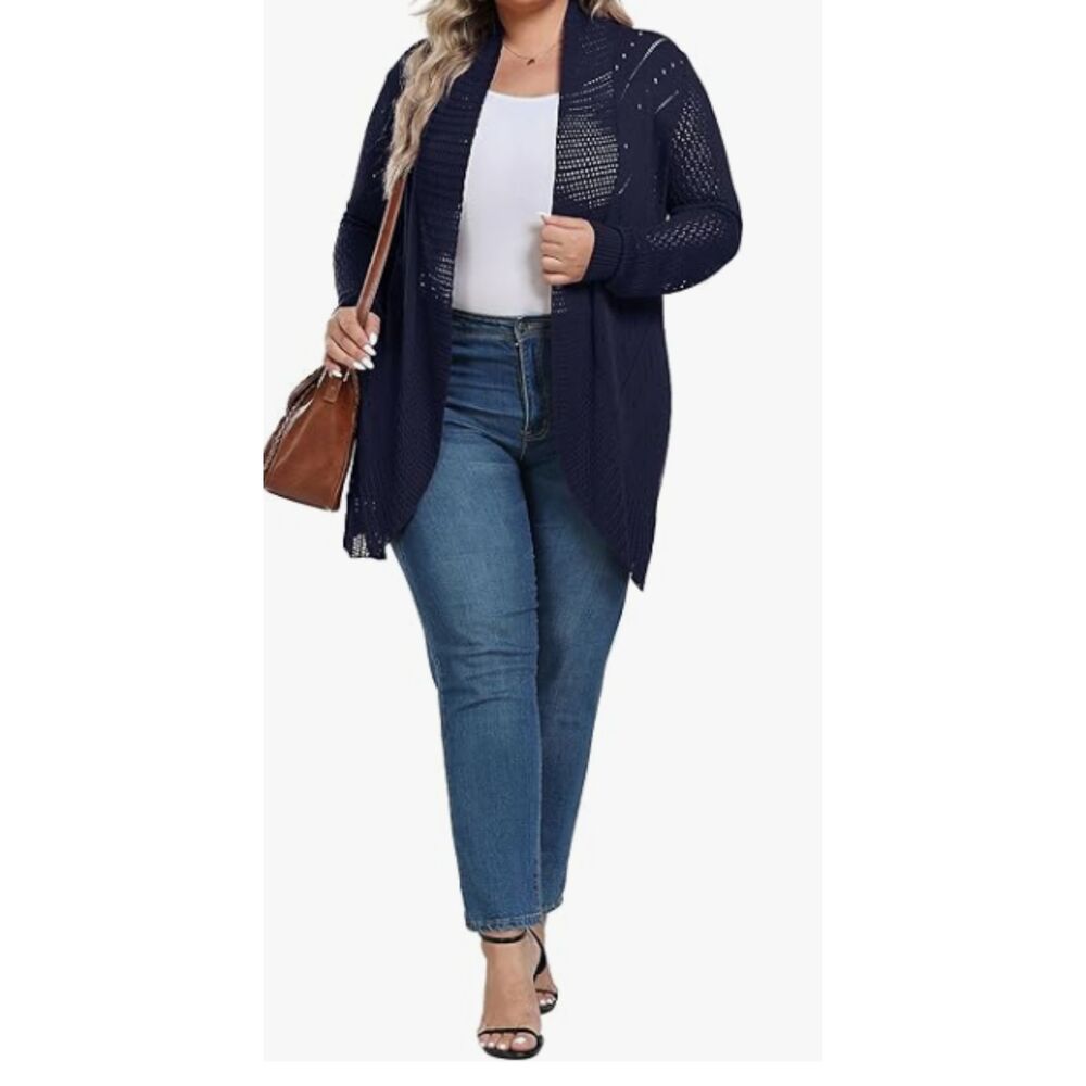 Navy pointelle cardigan, Size 4X, in Navy Blue